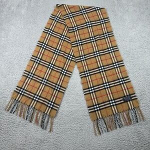 Vintage Burberrys Nova Check 100% Cashmere Scarf Unisex Tan Plaid England Fringe